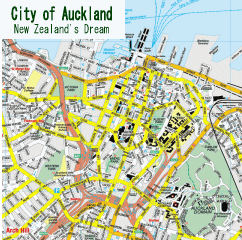 ニュージーランド オークランドの中心街（City)の地図 拡大画像有り